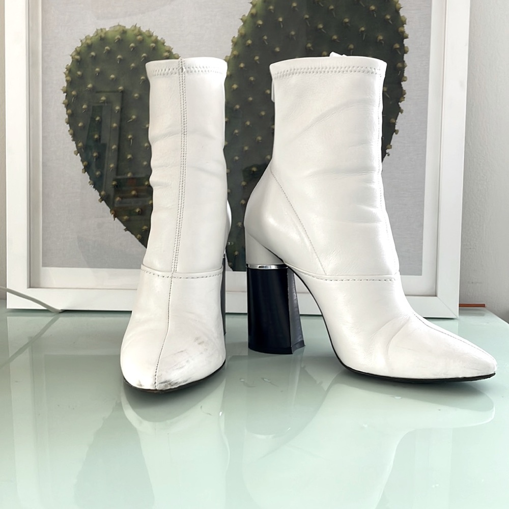 Phillip Lim Kyoto white leather stretch booties.